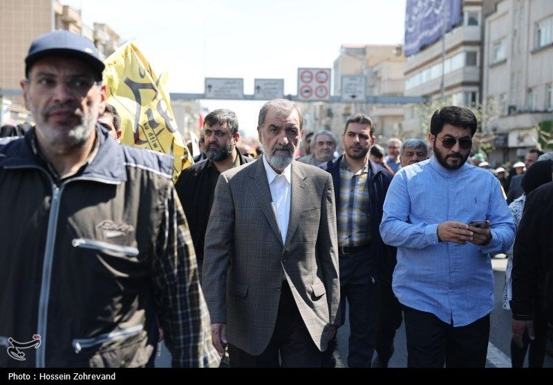  Mohsen Rezaee, a senior IRGC officer and a member of the Expediency Discernment Council, during Quds Day demonstrations in Tehran on April 5, 2024 