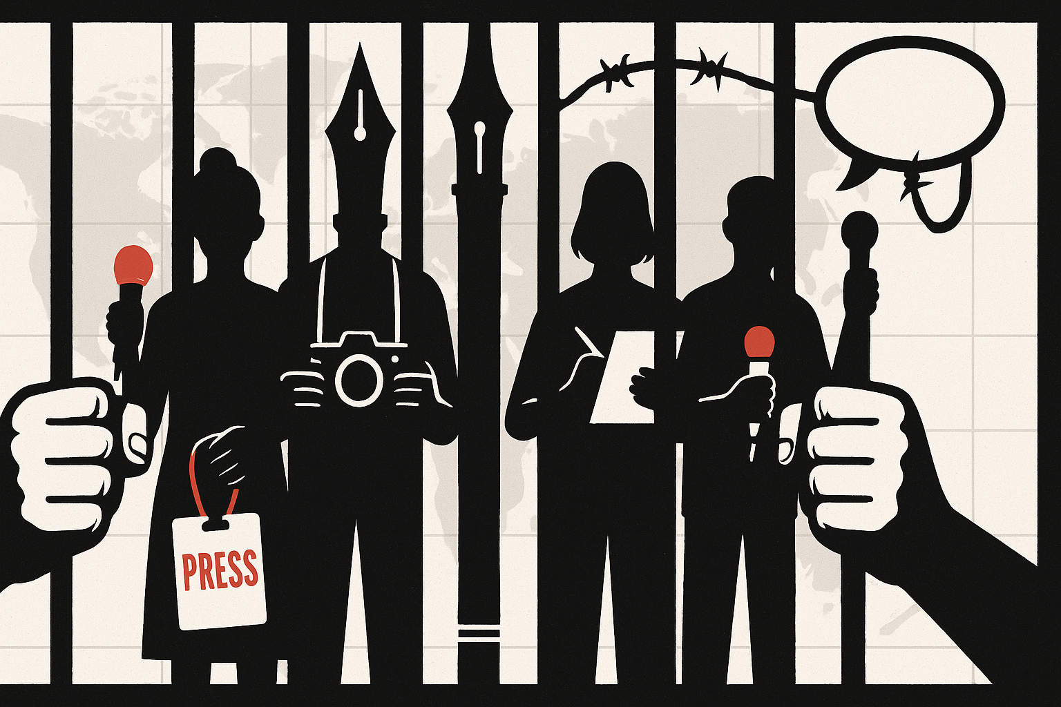 An AI illustration symbolizing restrictions on press freedom