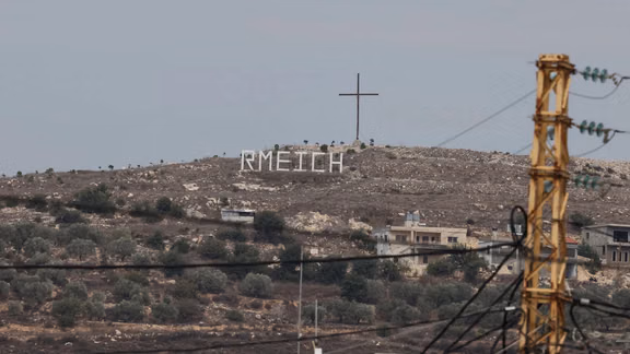 Rmeich's sign is seen amidst tension between Israel and Hezbollah, in the Christian village of Rmeich, Lebanon, October 31, 2023.