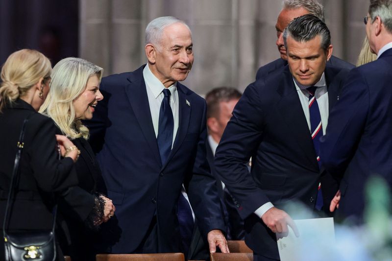  Israeli Prime Minister Benjamin Netanyahu with his wife Sara, U.S. Defense Secretary Pete Hegseth and other officials on the day of the funeral service for late U.S. Senator Lindsey Graham (R-SC) at Washington National Cathedral in Washington, D.C., U.S., July 28, 2026. REUTERS/Evelyn Hockstein/File Photo