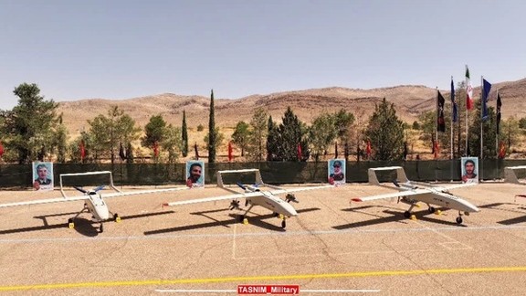 Drones on display by the IRGC on August 5, 2023