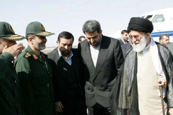 Iran's new Secretary of the Supreme National Security Council Ali Akbar Ahmadian (left) is seen next to Iran's Supreme Leader Ayatollah Ali Khamenei during a meeting in an undisclosed location in Iran, in this picture obtained on May 22, 2023.