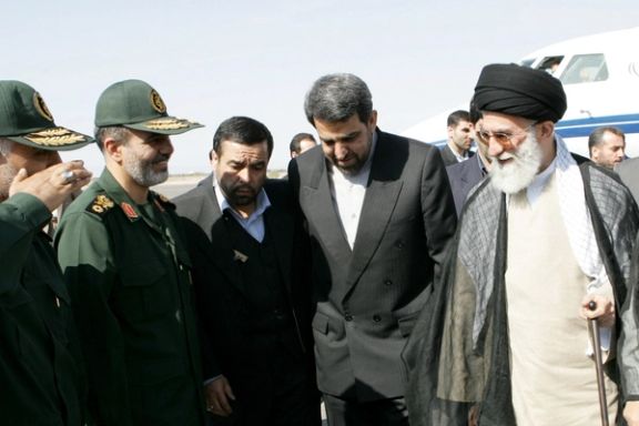 Iran's new Secretary of the Supreme National Security Council Ali Akbar Ahmadian (left) is seen next to Iran's Supreme Leader Ayatollah Ali Khamenei during a meeting in an undisclosed location in Iran, in this picture obtained on May 22, 2023.