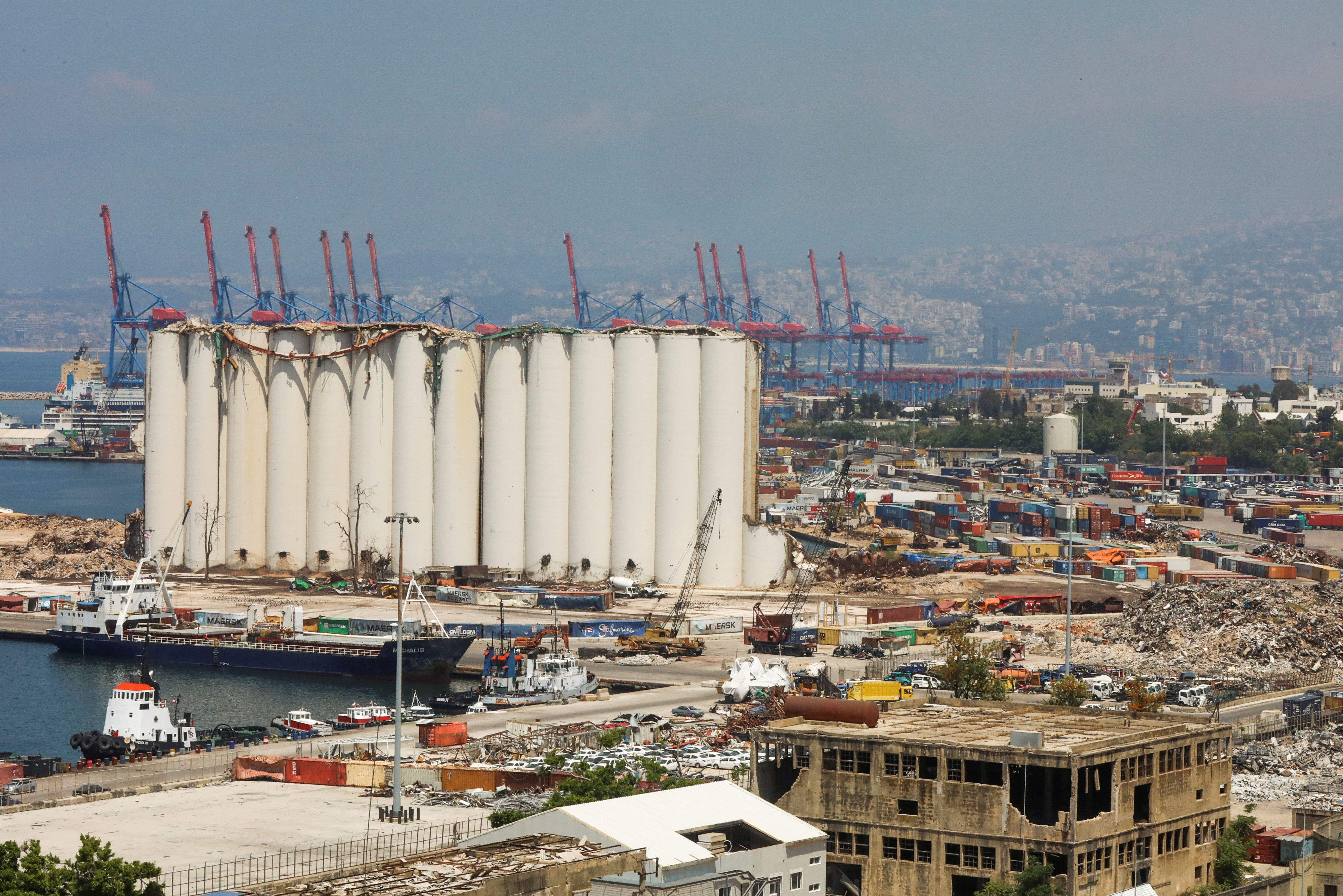 ]A general view shows the Beirut silos damaged in the August 2020 port blast, in Beirut, Lebanon May 17, 2022.