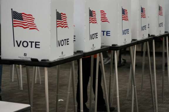 Voting booths are pictured inside the Dona Ana County Government Center in Las Cruces, New Mexico, October 24, 2022.