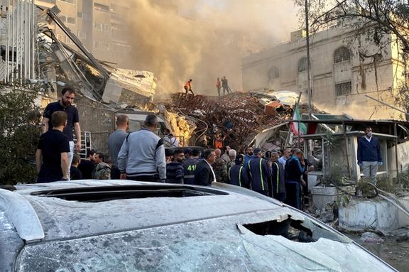 The aftermath of an airstrike on Iran's diplomatic compound in Damascus on April 1, 2024