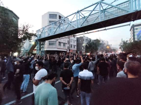 People during a protest over the death of Mahsa Amini in Tehran, September 21, 2022