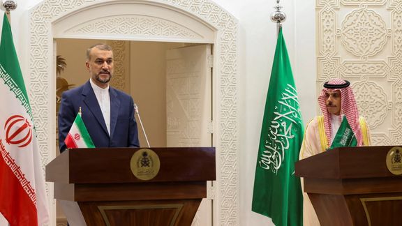Iran's Foreign Minister Hossein Amir-Abdollahian and Saudi Arabia's Foreign Minister Prince Faisal bin Farhan Al Saud hold a press conference in Riyadh, Saudi Arabia, August 17, 2023.