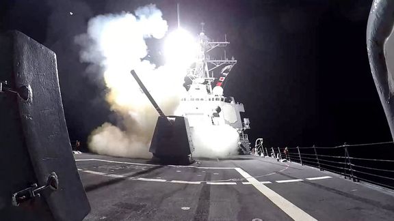 A Tomahawk land attack missile (TLAM) is launched from the US Navy Arleigh Burke-class guided missile destroyer USS Gravely against Houthi military targets in Yemen, February 3, 2024.