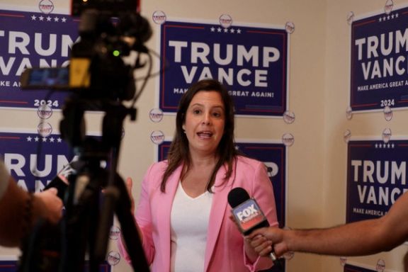 House Republican Conference Chair Elise Stefanik (R-NY) speaks to the media prior to the Women for Trump event in Charlottesville, Virginia, September 21, 2024.