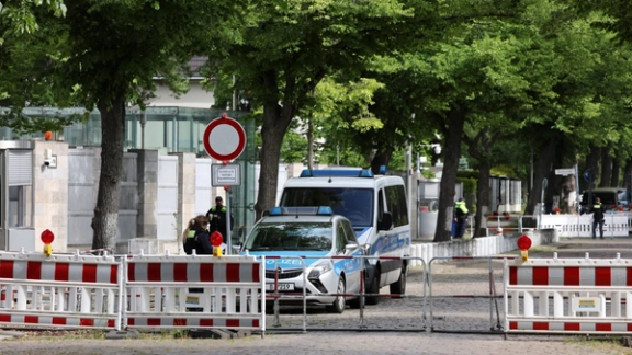 Police secure the area in front of the embassy of Israel in Berlin, Germany, May 22, 2025