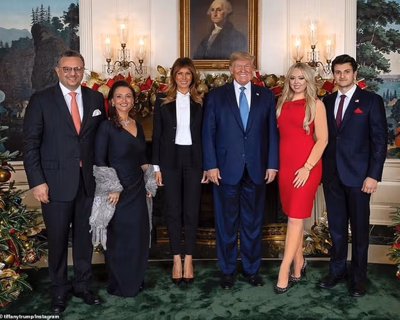 Donald Trump's new Middle East advisor Massad Boulos (left) attends a holiday party hosted by Donald Trump at the White House in 2019