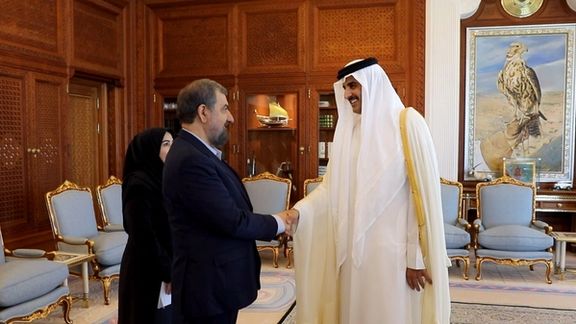 Iranian vice president for economic affairs Mosen Rezaei (left) in a meeting with Emir of Qatar Tamim bin Hamad Al Thani on October 17, 2022
