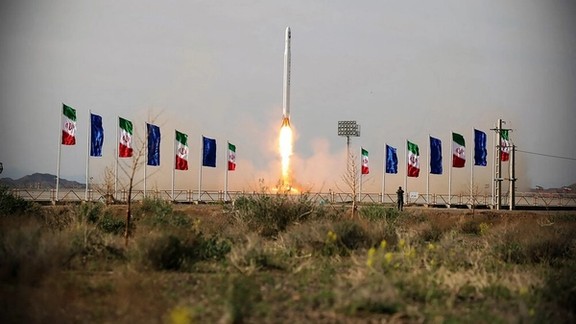 A military satellite taking off on Qassed two-stage launcher from Markazi desert in central Iran.