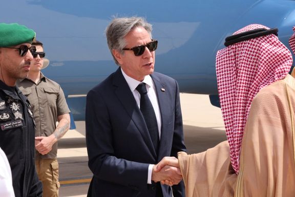US Secretary of State Antony Blinken is greeted by Saudi officials at the King Khalid International Airport, Riyadh, Saudi Arabia, June 7, 2023.