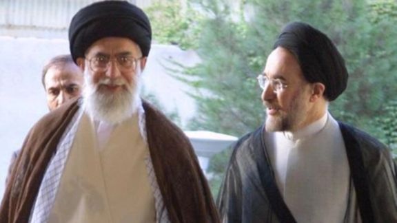 An undated photo of Khatami (R) with Iran's ruler Khamenei