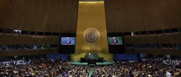 A session of the UN General Assembly in New York City, US