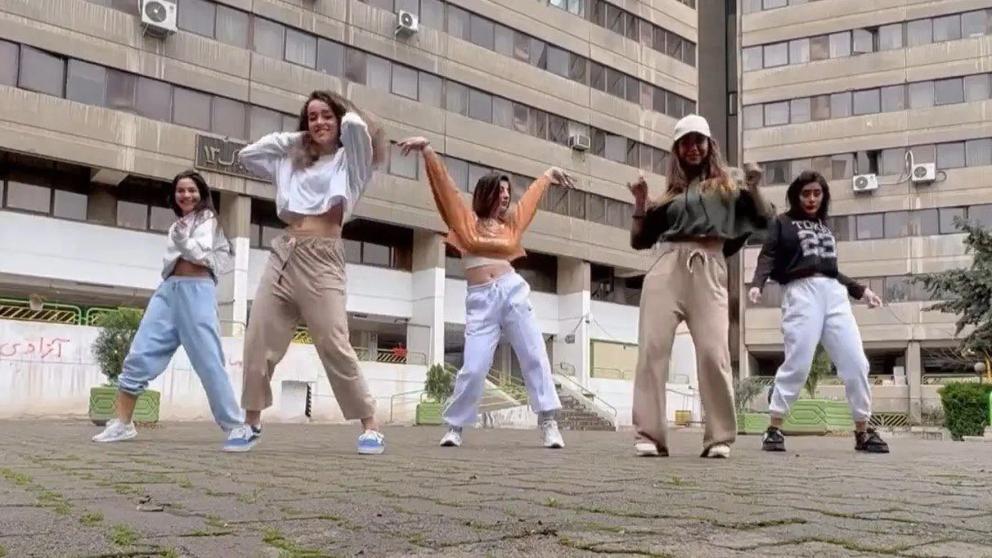  A screengrab of the video of five girls dancing on International Women's Day in the Iranian capital Tehran in 2023