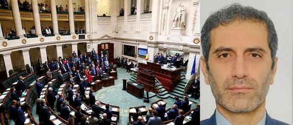 A combo image of the Belgian Parliament and Iranian diplomat Asadollah Assadi, imprisoned in the country for masterminding failed terrorist attacks in Europe