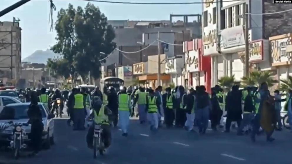 Protests outside the Makki Grand Mosque in Zahedan on December 16, 2022