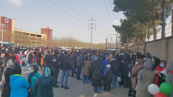 Women outside Mashhad’s Imam Reza Stadium on March 29, 2022