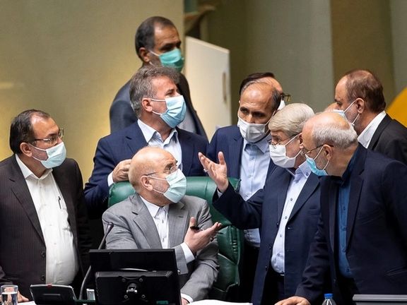 Parliament speaker Mohammad Bagher Ghalibaf arguing with lawmakers in Oct. 2021