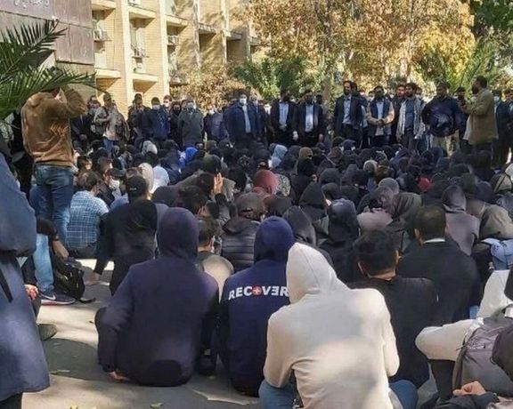 A sit-in student protest in Tehran's Polytechnic University on Nov. 15, 2022
