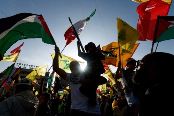 Lebanon's Hezbollah supporters gather to attend a ceremony to honour fighters killed in the recent escalation with Israel, on the day of Hezbollah leader Sayyed Hassan Nasrallah address, in Beirut's southern suburbs, Lebanon, November 3, 2023