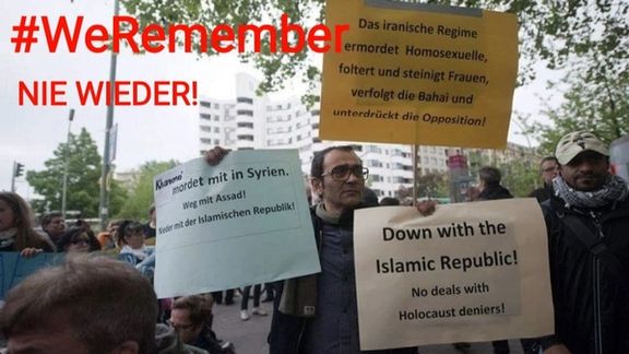 Kazem Moussavi during a protest against the Islamic Republic in Berlin