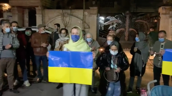 Some of the protesters gathered outside the Ukrainian embassy in Tehran.