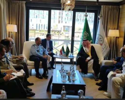 Saudi Deputy Defense Minister Talal bin Abdullah Al-Otaibi (right) during a meeting with Iran’s Deputy Chief of Staff for the Armed Forces Aziz Nasirzadeh in Moscow on August 16, 2023