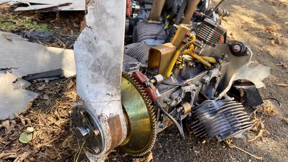 The engine of an Iranian-made drone downed over Kyiv in October 2022.