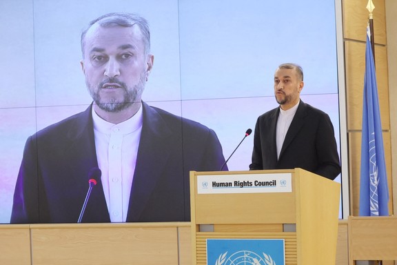 Iranian Foreign Minister Hossein Amir-Abdollahian attends the Human Rights Council at the United Nations in Geneva, Switzerland February 27, 2023.