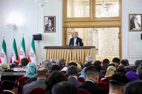 Iranian Foreign Minister Hossein Amir-Abdollahian during a meeting with a group of foreign envoys in Tehran on April 14, 2024
