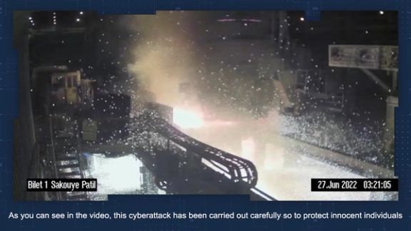 A screengrab from the footage of Khuzestan Steel Company’s CCTV that was released by the Predatory Sparrow hacker group