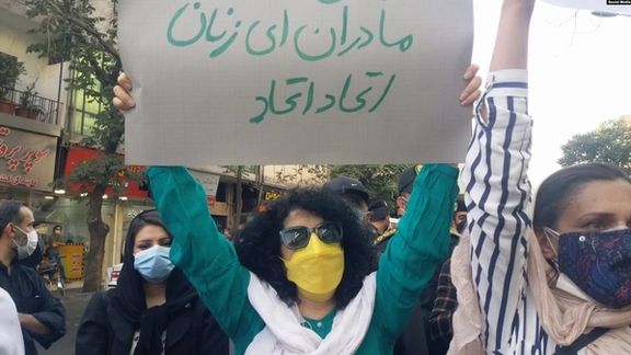 Nobel Peace Prize Narges Mohammadi during a rally in Tehran