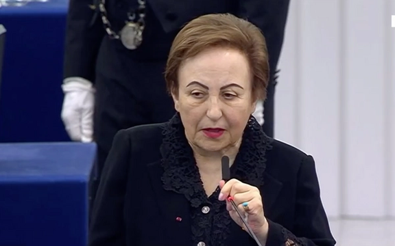 شیرین عبادی در پارلمان اروپا: هدف معترضان در ایران، تغییر حکومت است