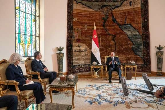 US Secretary of State Antony Blinken meets with Egypt's President Abdel Fattah El-Sisi at Al-Ittihadiya Palace in Cairo, October 15, 2023.