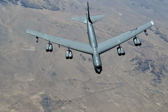A B-52H Stratofortress bomber in flight over the Middle East