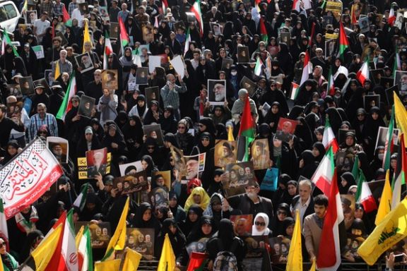 Iranians attend a gathering to support the IRGC attack on Israel, in Tehran, Iran, October 2, 2024.