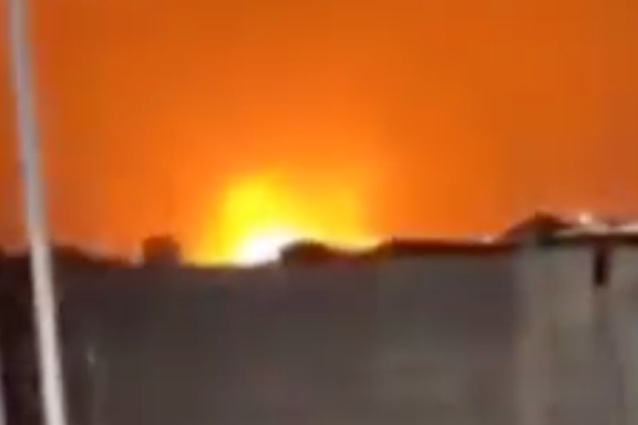 Screengrab from video showing the moment of an explosion in Erbil on March 13, 2022