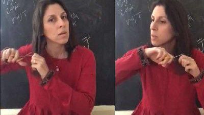 Former hostage in Iran, Nazanin Zaghari-Ratcliffe, cutting her hair in solidarity with the women of Iran (September 2022)