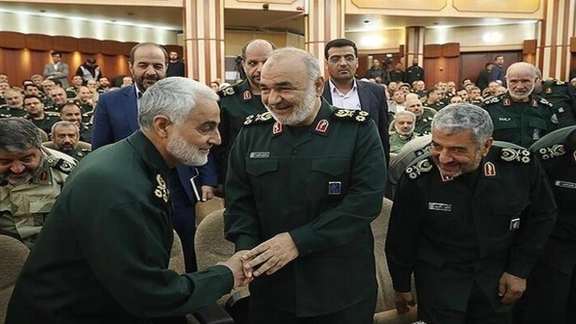 Senior IRGC commanders, including Qasem Soleimani (L) who was killed in a US drone strike in January 2020