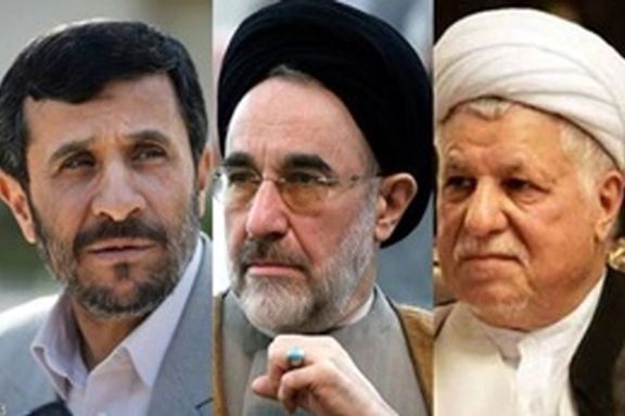 Iran’s former presidents (from left to right) Mahmoud Ahmadinejad, Mohammad Khatami, and Akbar Hashemi Rafsanjani