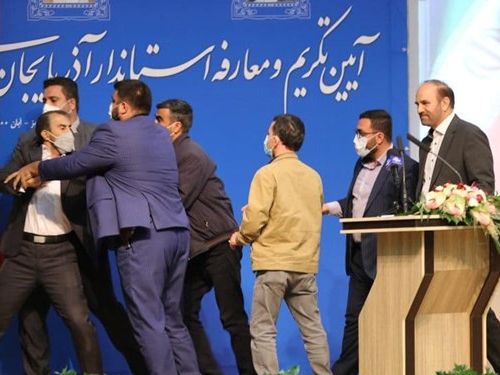 An IRGC colonel who slapped a general is taken out by security in Iran. October 23, 2021