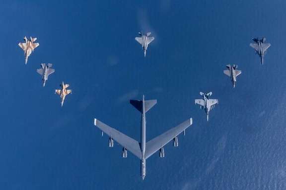 A US B-52 strategic bomber during joint military drills with Israel. January 2023