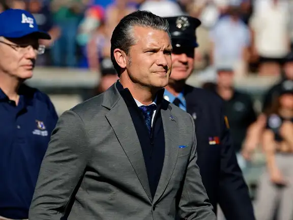 United States Secretary of War Pete Hegseth before the game between the Air Force Falcons and the Navy Midshipmen at Falcon Stadium in Colorado Springs, Colorado on Oct 3, 2026. Credit: Isaiah J. Downing-Imagn Images
