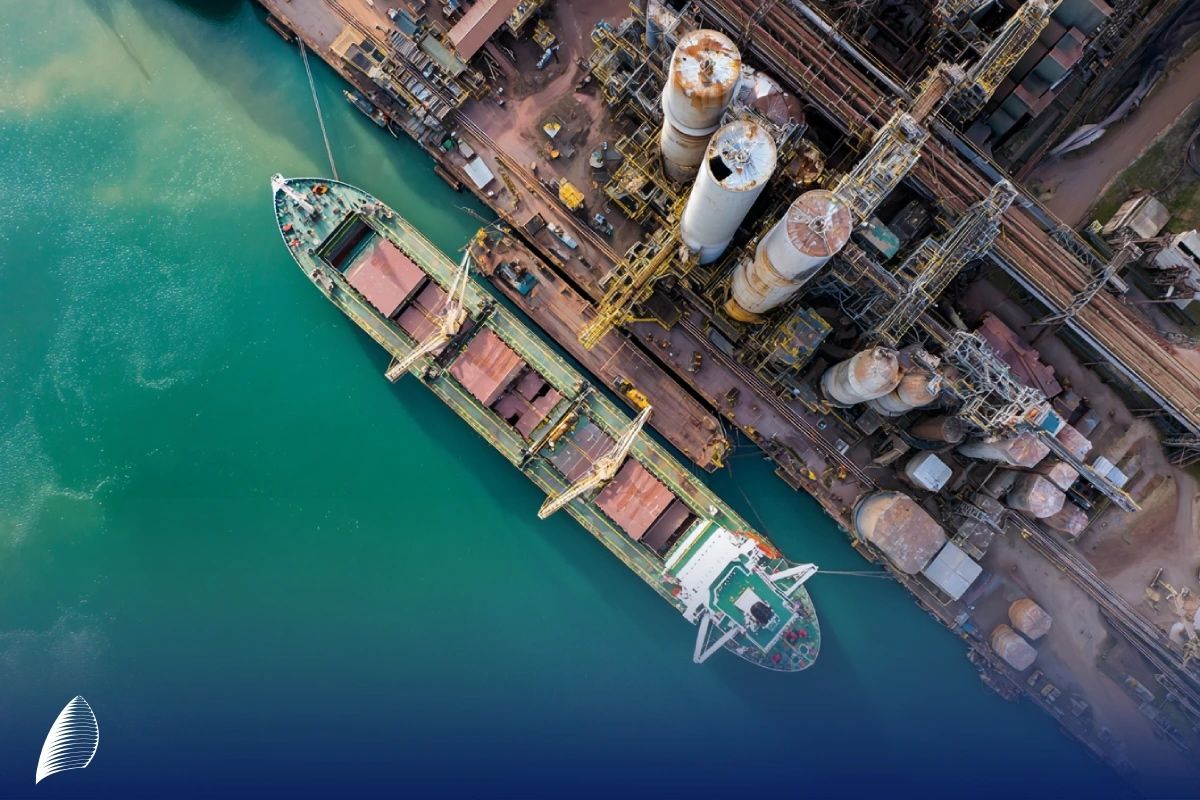 An aerial view of industrial facilities at Iran's Chabahar Port