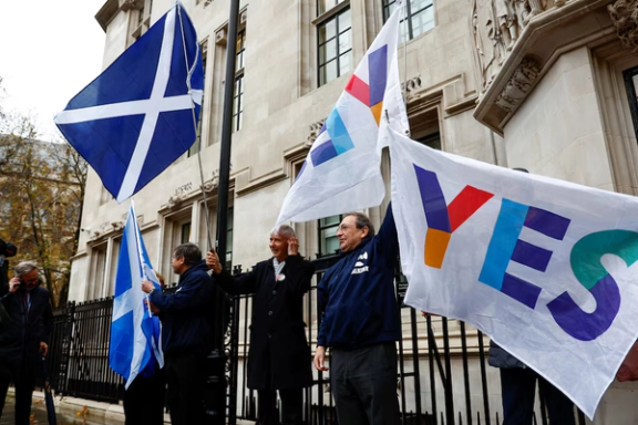 Pro-Scottish independence campaigners protest outside the United Kingdom Supreme Court in London, Britain November 23, 2022