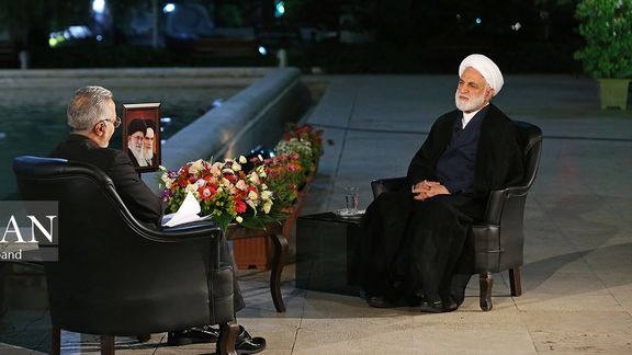 Iran's chief justice Gholamreza Mohseni-Ejei during a televised interview aired by the state broadcaster IRIB on June 21, 2023